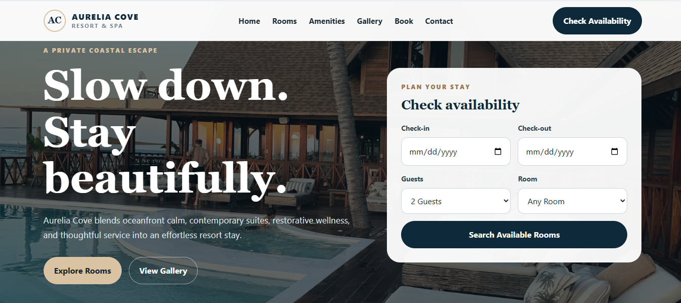 Aurelia Cove Resort website