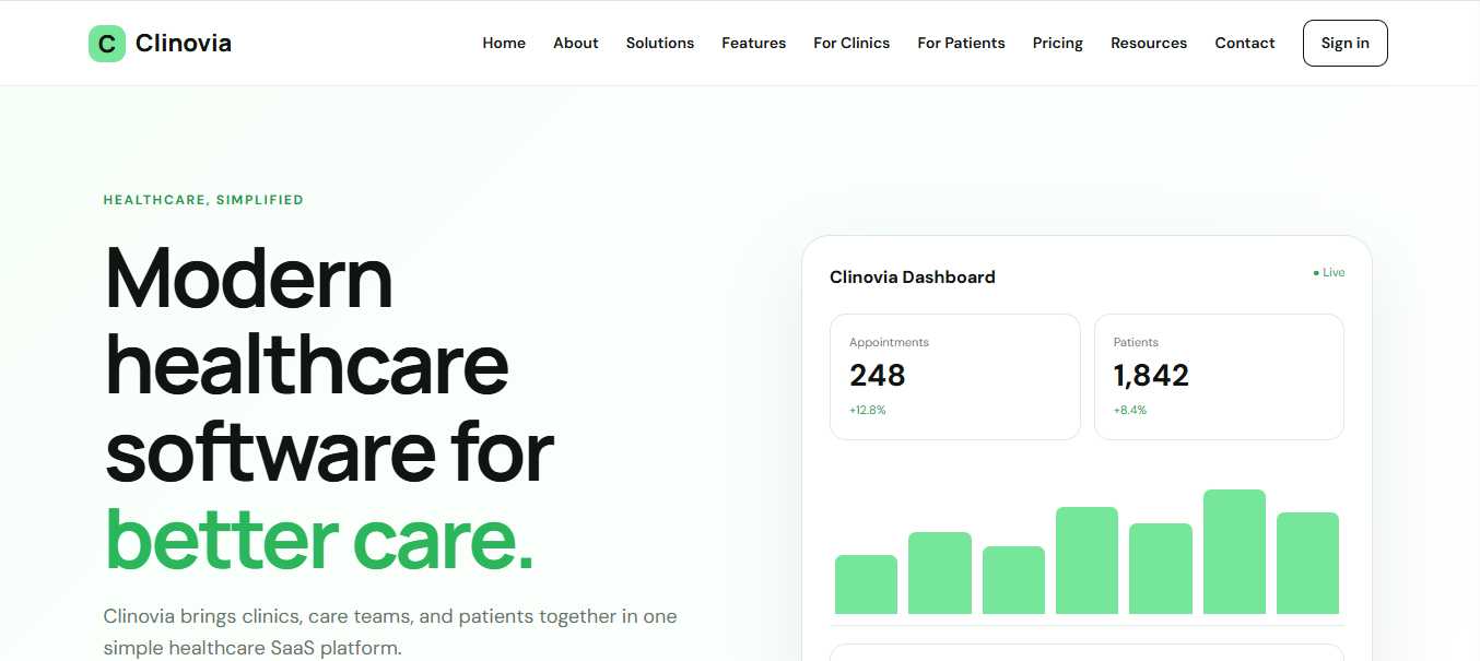 Clinovia homepage preview