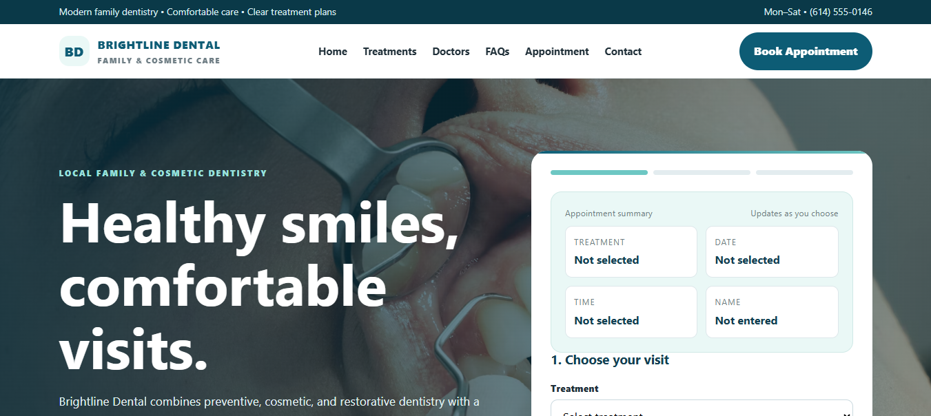 Brightline Dental Care website
