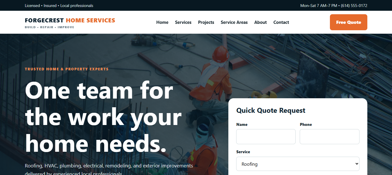Forgecrest Home Services website