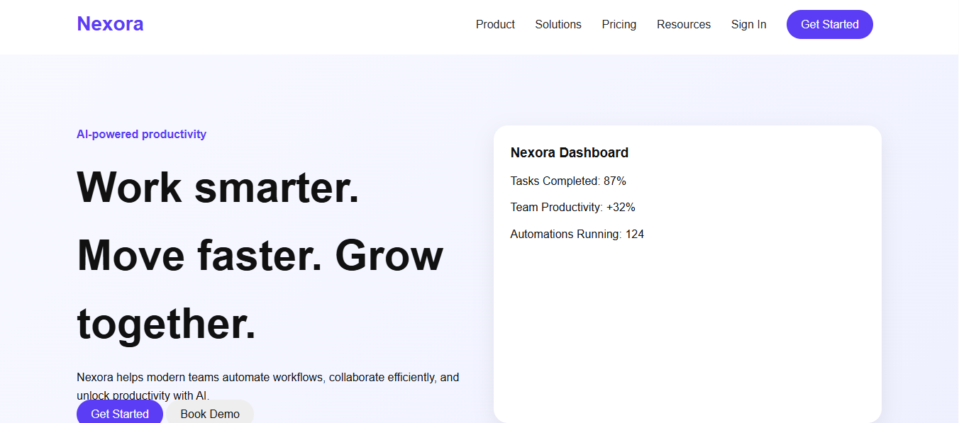 Nexora homepage preview