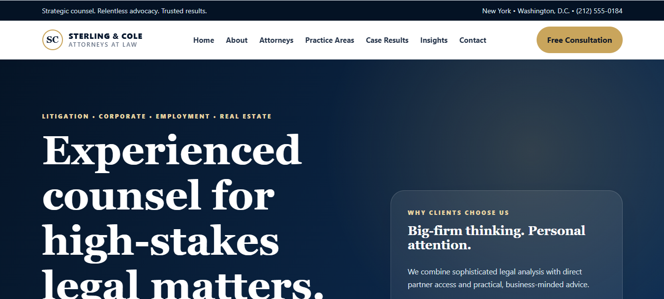 Sterling and Cole law firm website